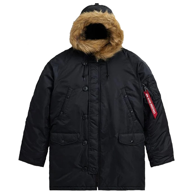 Куртка аляска Alpha Industries N-3B Parka Black с натуральным мехом