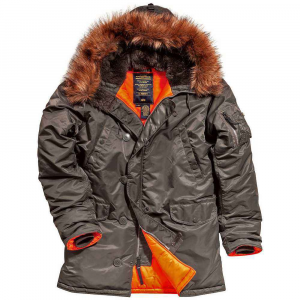 Куртка аляска Alpha Industries N-3B Slim Fit Replica Grey/Orange с натуральным мехом